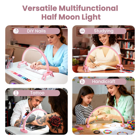Yokilly Arc Half Moon Light provides shadow-free lighting for nail art sessions.