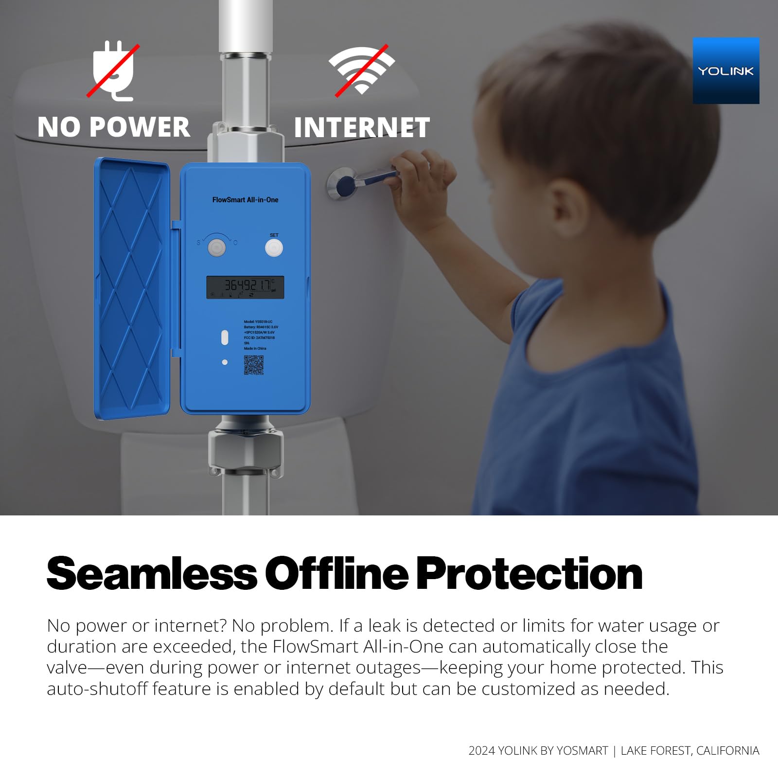 YoLink FlowSmart 10-year battery supports multi-year, low-maintenance operation.