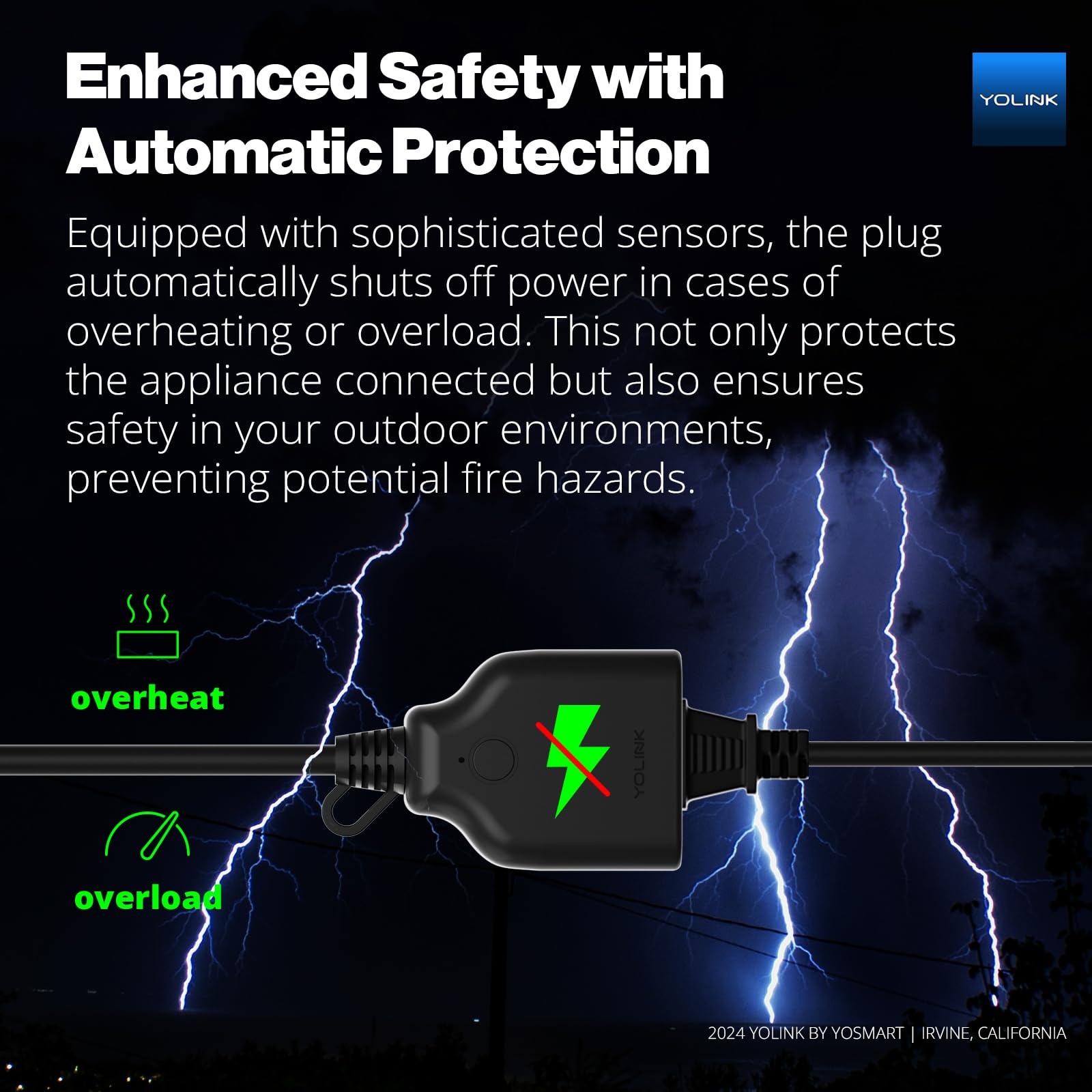 YoLink IP63 weatherproof design emphasizes all-weather outdoor performance.