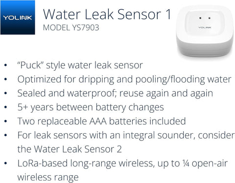 YoLink Leak Sensor 1 silent unit detects moisture without an audible siren.