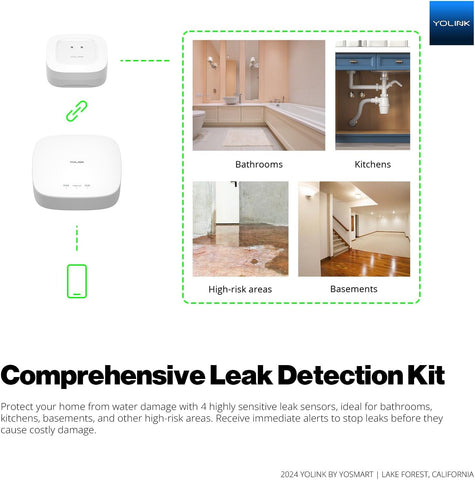 YoLink Leak Sensor 1 unit detects moisture silently for discreet alerts.