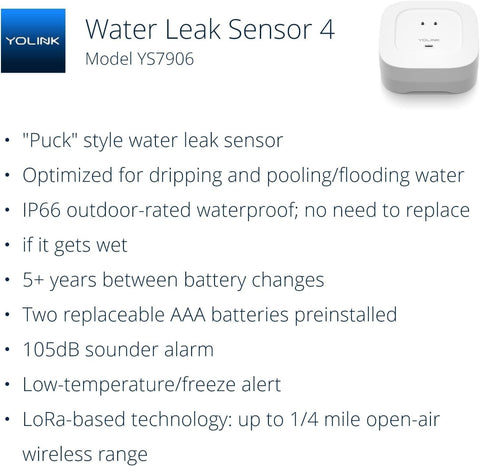 YoLink Leak Sensor 4 on wall detects moisture early for proactive alerts.