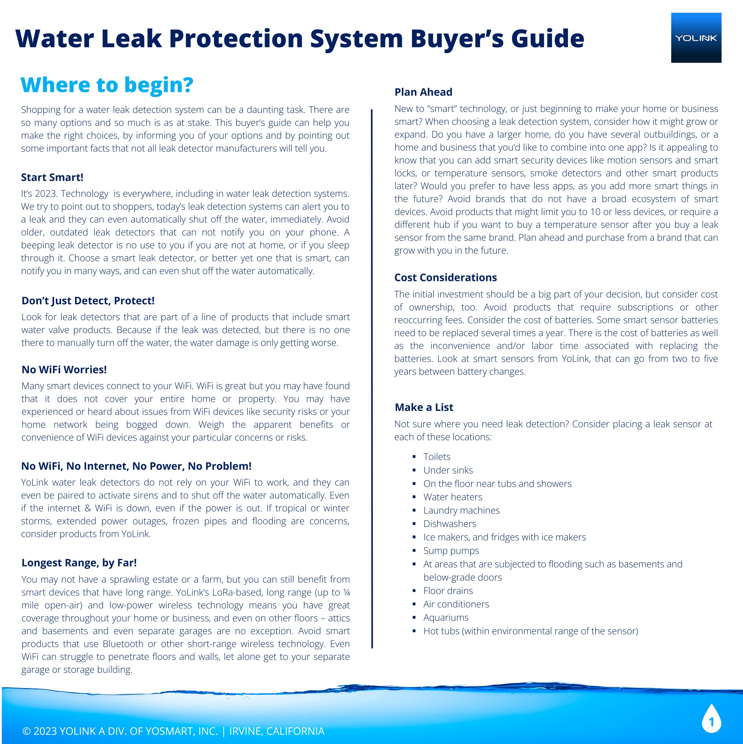 YoLink leak sensor under sink installation near plumbing for proactive alerts