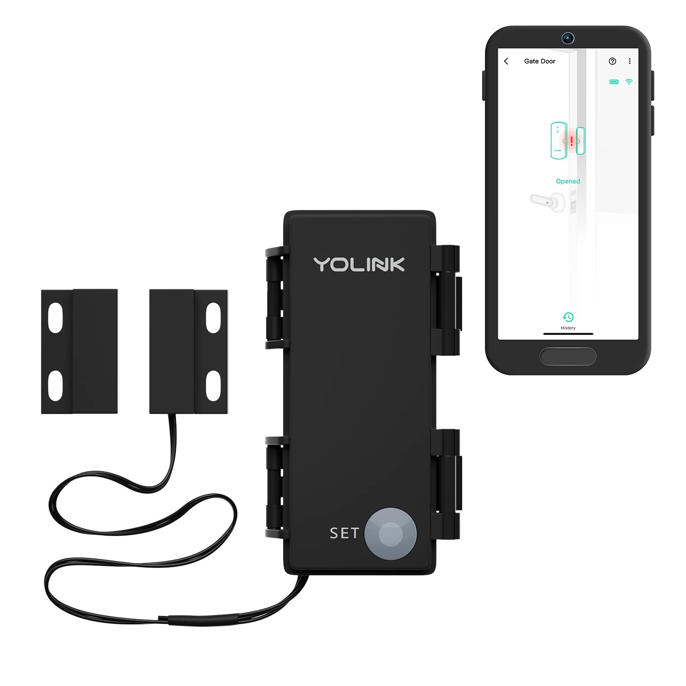 YoLink LoRa outdoor contact sensor front view for perimeter monitoring.