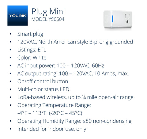 YoLink Mini Plug visual focus shows voice control with Alexa/Google Assistant.