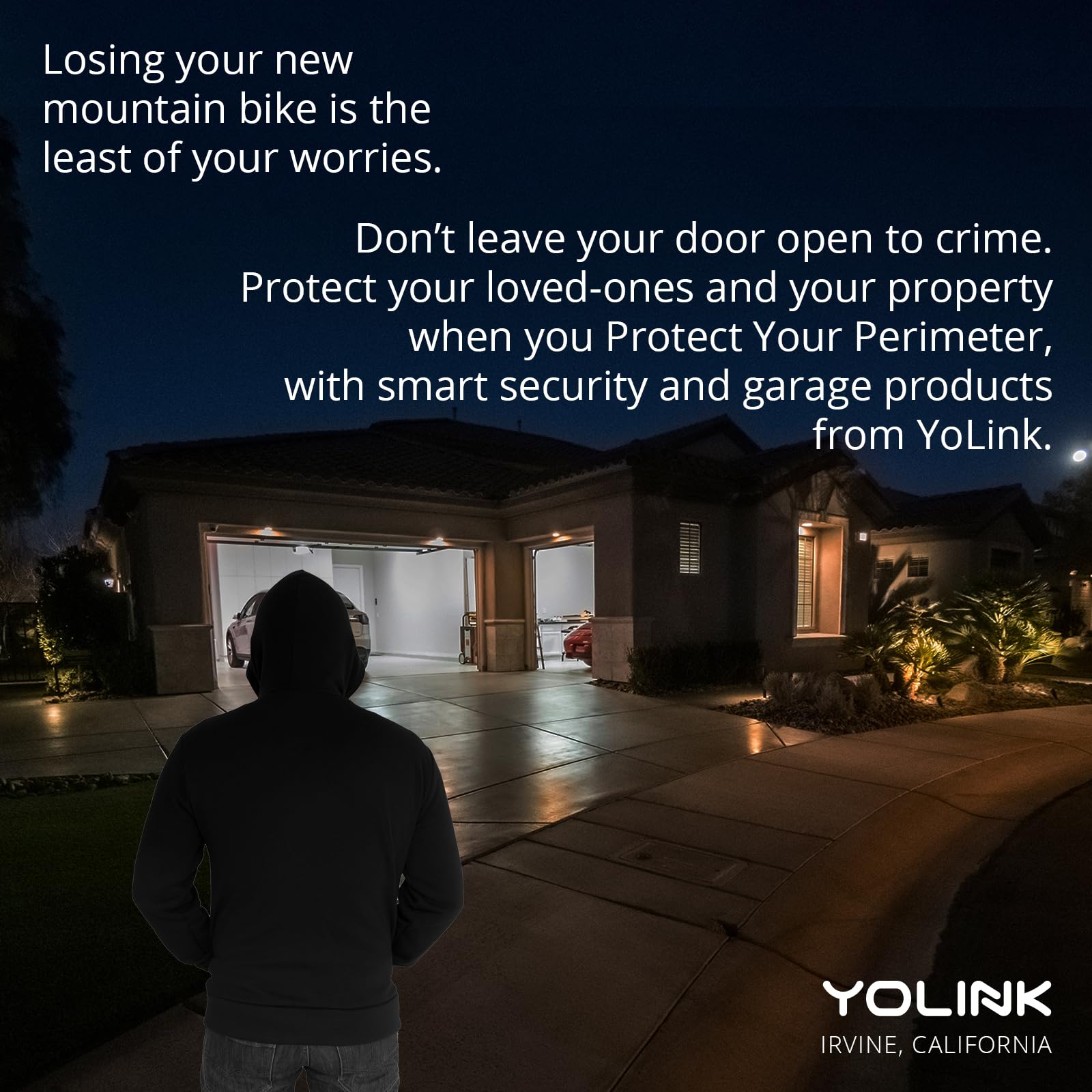 YoLink notifications banner shows real-time alerts on your phone.