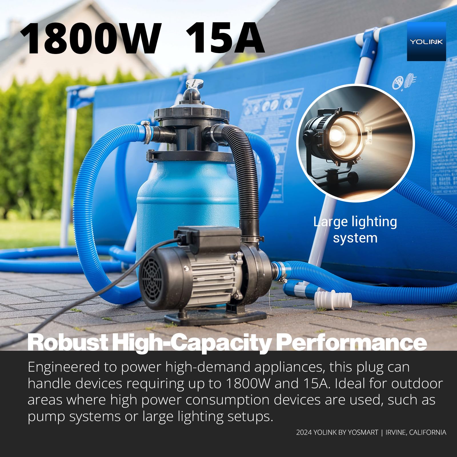 YoLink outdoor energy plug side view highlights rugged weatherproof design for yard setups.