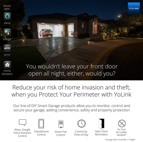 YoLink door-left-open-reminder status is visible for ongoing protection