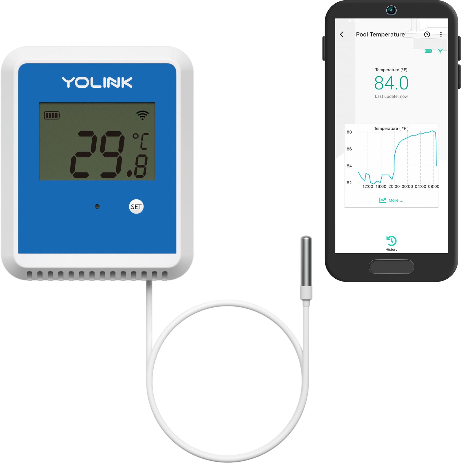 YoLink Smart X3 temperature probe for outdoor monitoring.