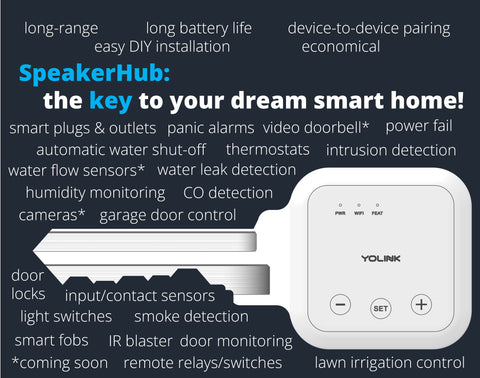 YoLink SpeakerHub door chime with TTS messages for instant room notices.