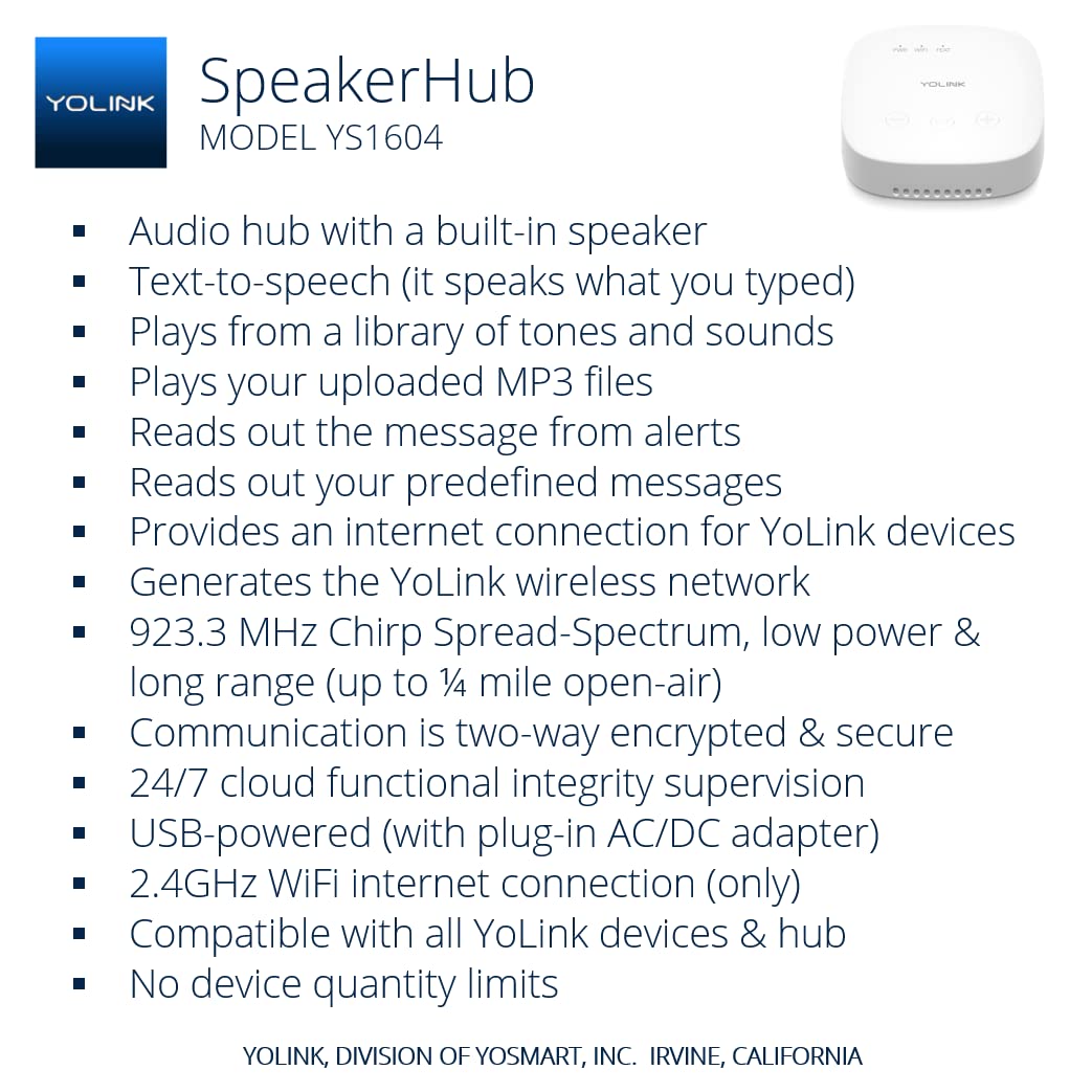 YoLink SpeakerHub security siren alerts you with customizable tones for quick awareness.