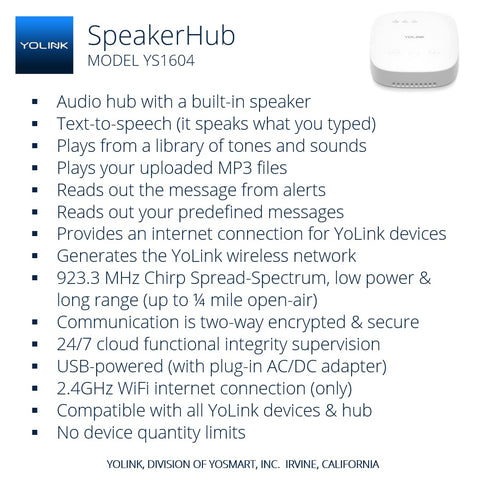 YoLink SpeakerHub security siren alerts you with customizable tones for quick awareness.