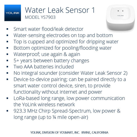 YoLink water leak sensor 3-pack packaging display ready for quick installation