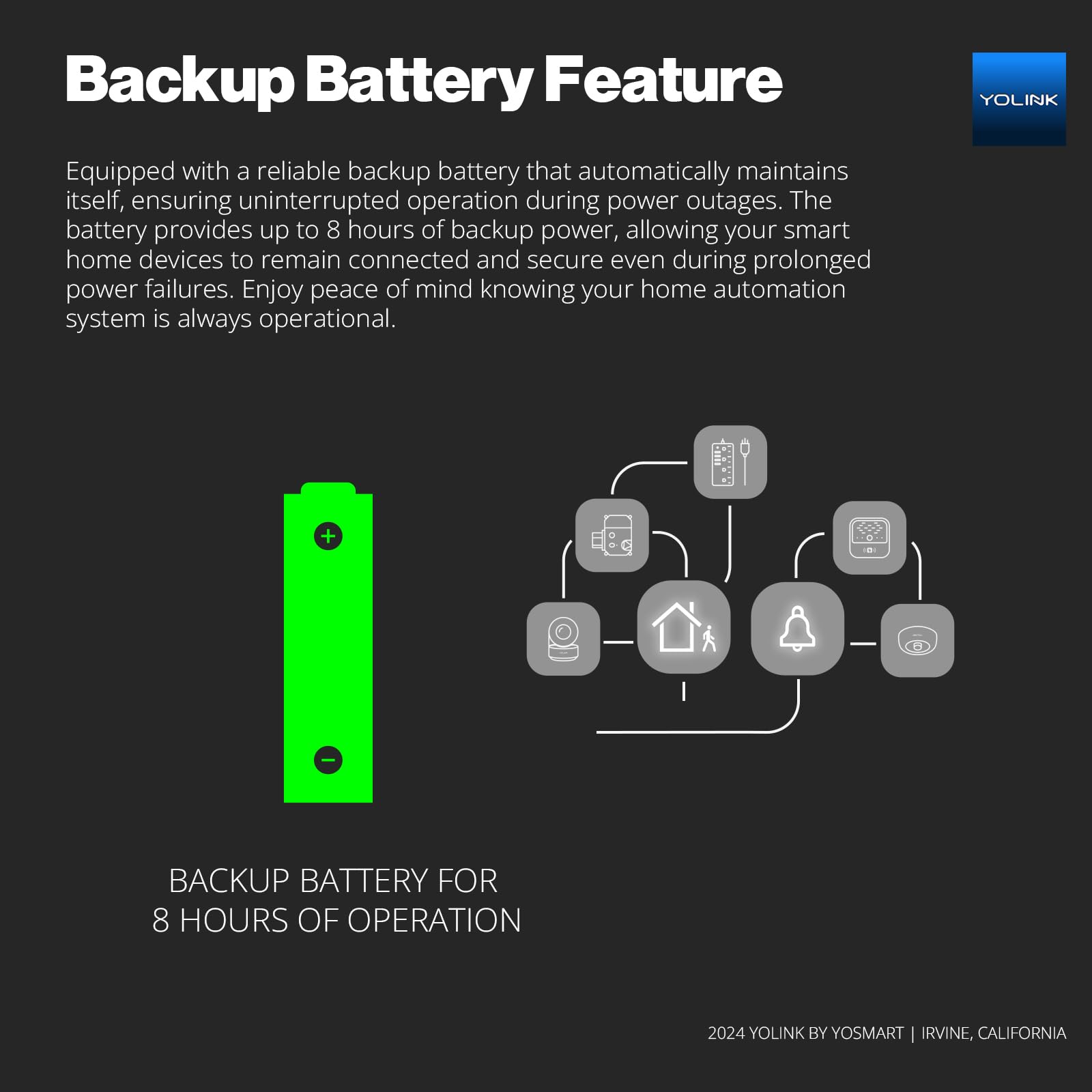 YoLink X3 hub backup battery keeps smart devices online during outages.