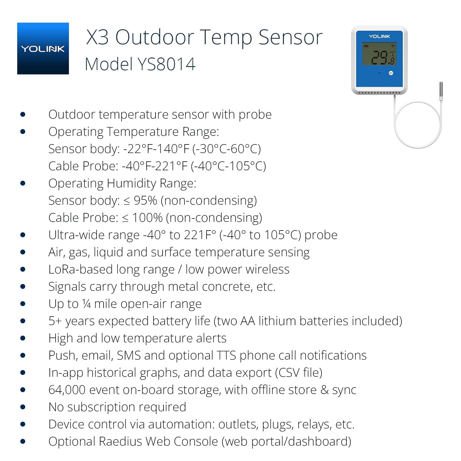 YoLink X3 thermometer display showing current readings.