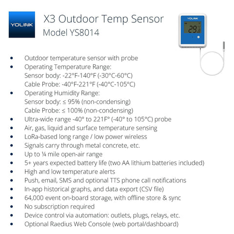 YoLink X3 thermometer display showing current readings.