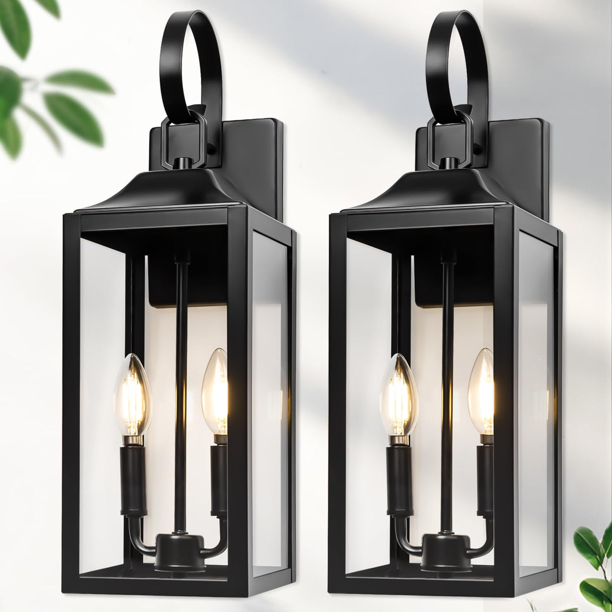 Yolsunes 19-inch outdoor wall light with two lights, front view for porch illumination.
