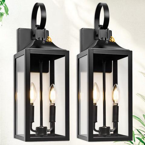 Yolsunes black dusk-to-dawn outdoor lantern front view for stylish entry lighting.