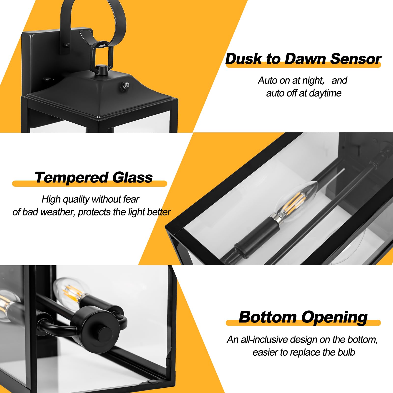 Yolsunes dusk-to-dawn lantern side view ideal for porch illumination.
