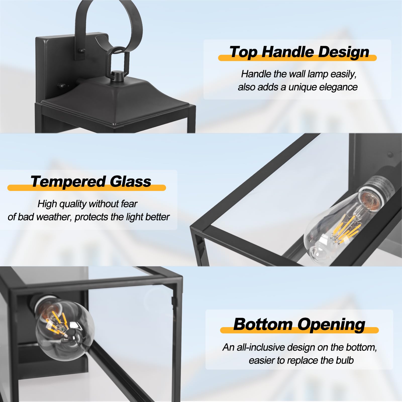 Yolsunes large black exterior sconce with modern design for porch lighting.