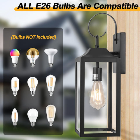 Yolsunes E26 bulb-ready exterior light compatible with LED and incandescent options.