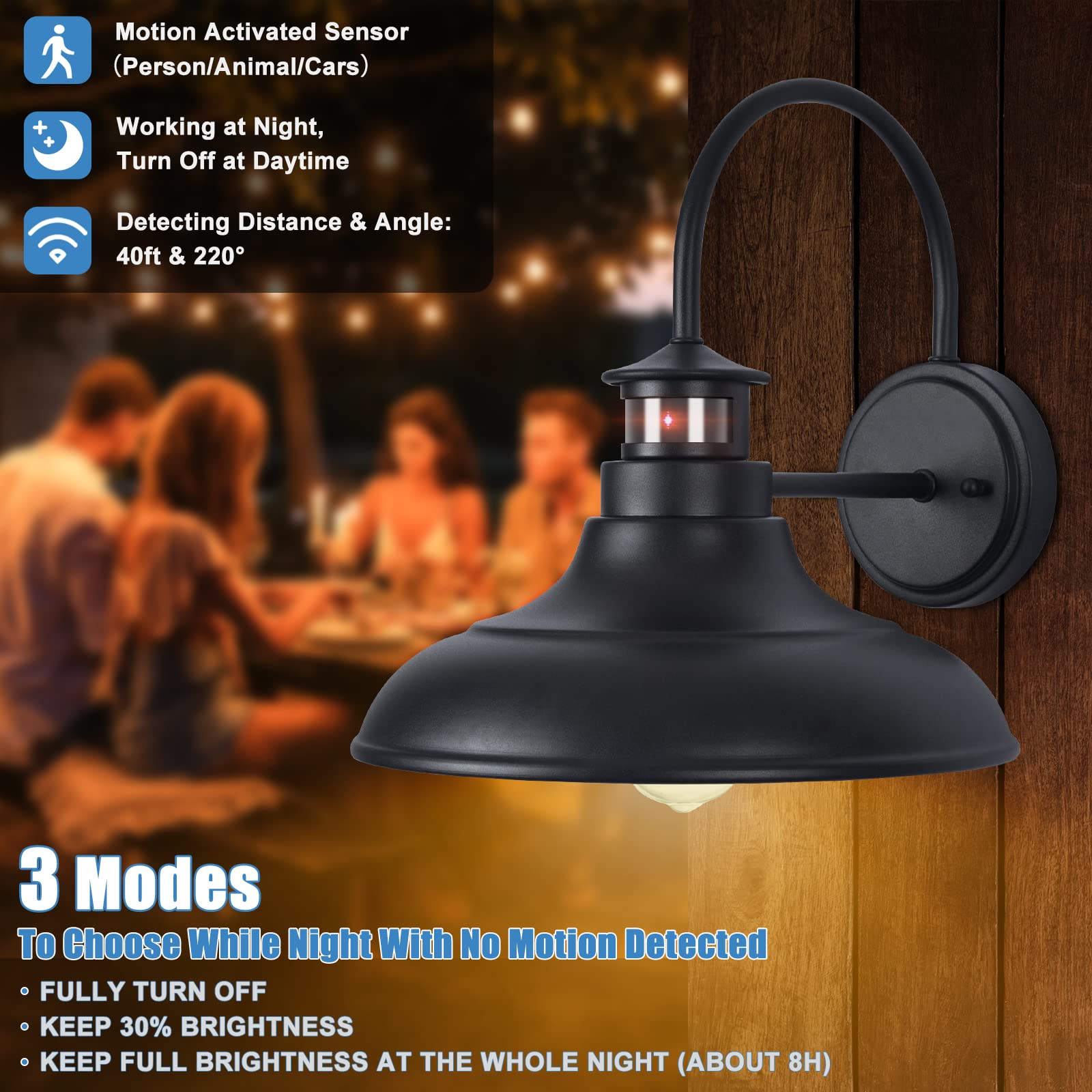 Yolsunes gooseneck barn light at dusk, 12-inch silhouette for classic farmhouse charm.