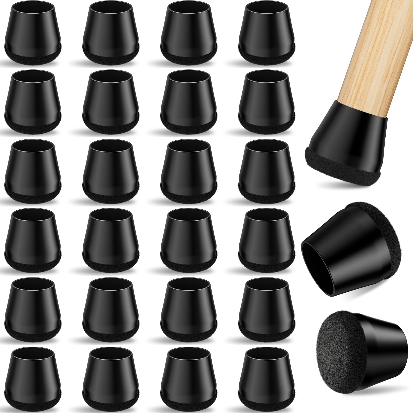 Yomanta silicone-felt chair leg protectors stretch over round legs for hardwood floor protection.