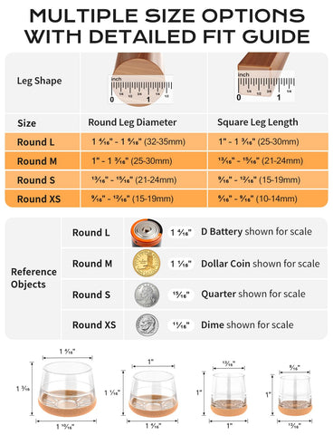 Yomanta stretch-fit silicone caps covering round and square chair legs for secure fit.