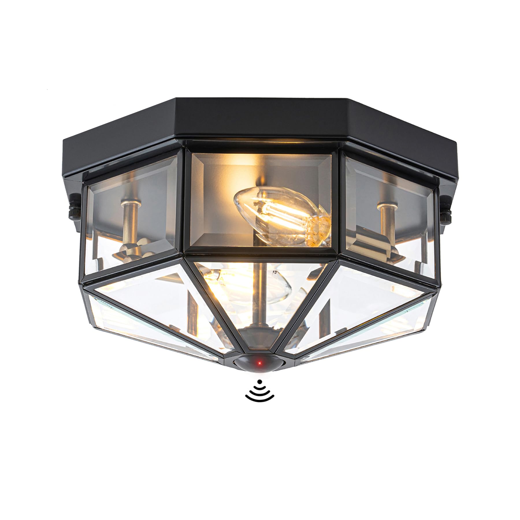 Yonaveil octagonal copper outdoor ceiling light close-up, timeless porch design.