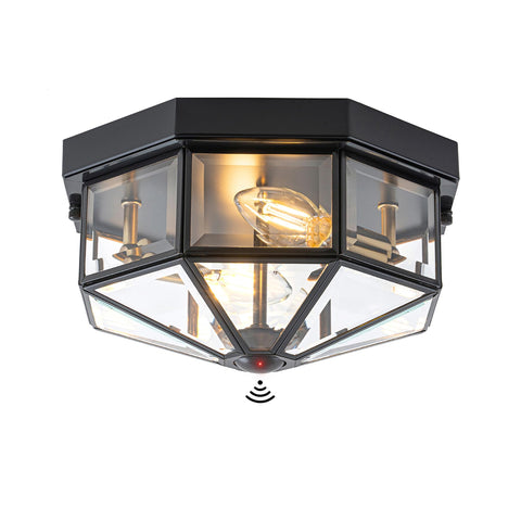 Yonaveil octagonal copper outdoor ceiling light close-up, timeless porch design.