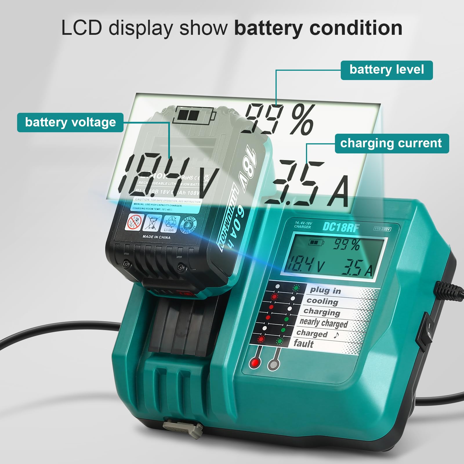 YongerTool charger cooling fan maintains safe charging temperatures