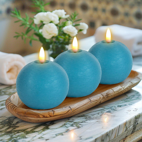 Yongmao teal ball candle with 3D wick for realistic glow