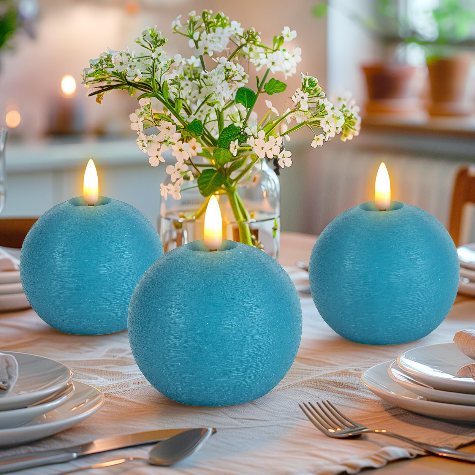 Yongmao teal set of 3 candles ideal for weddings and parties