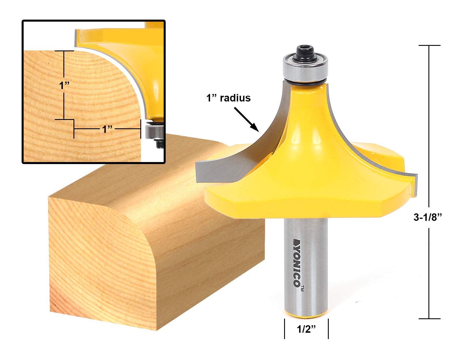 Yonico 13169 on router table demonstrates sturdy 1/2-inch shank during use
