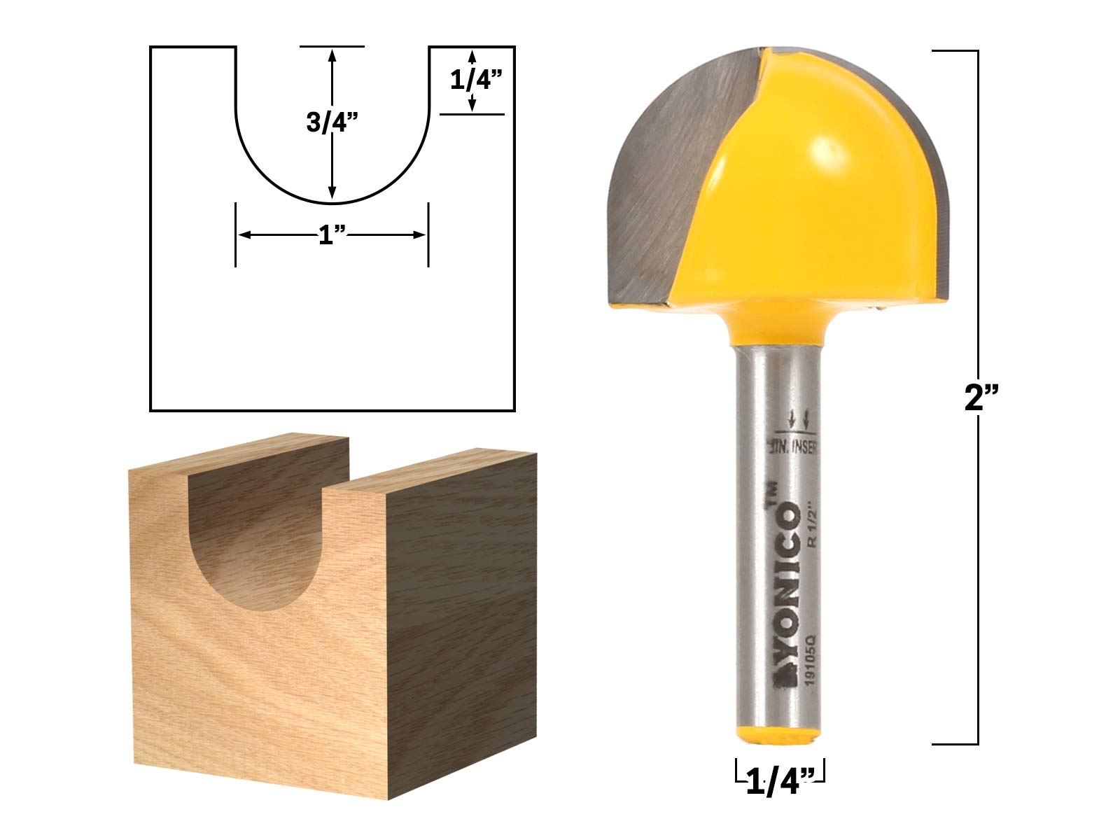 Yonico 19105q core box router bit, 1/4-inch shank, suitable for laminate trimmers.