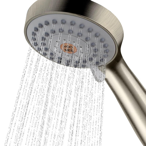 YOO.MEE high-pressure handheld shower head in brushed nickel for a powerful rinse