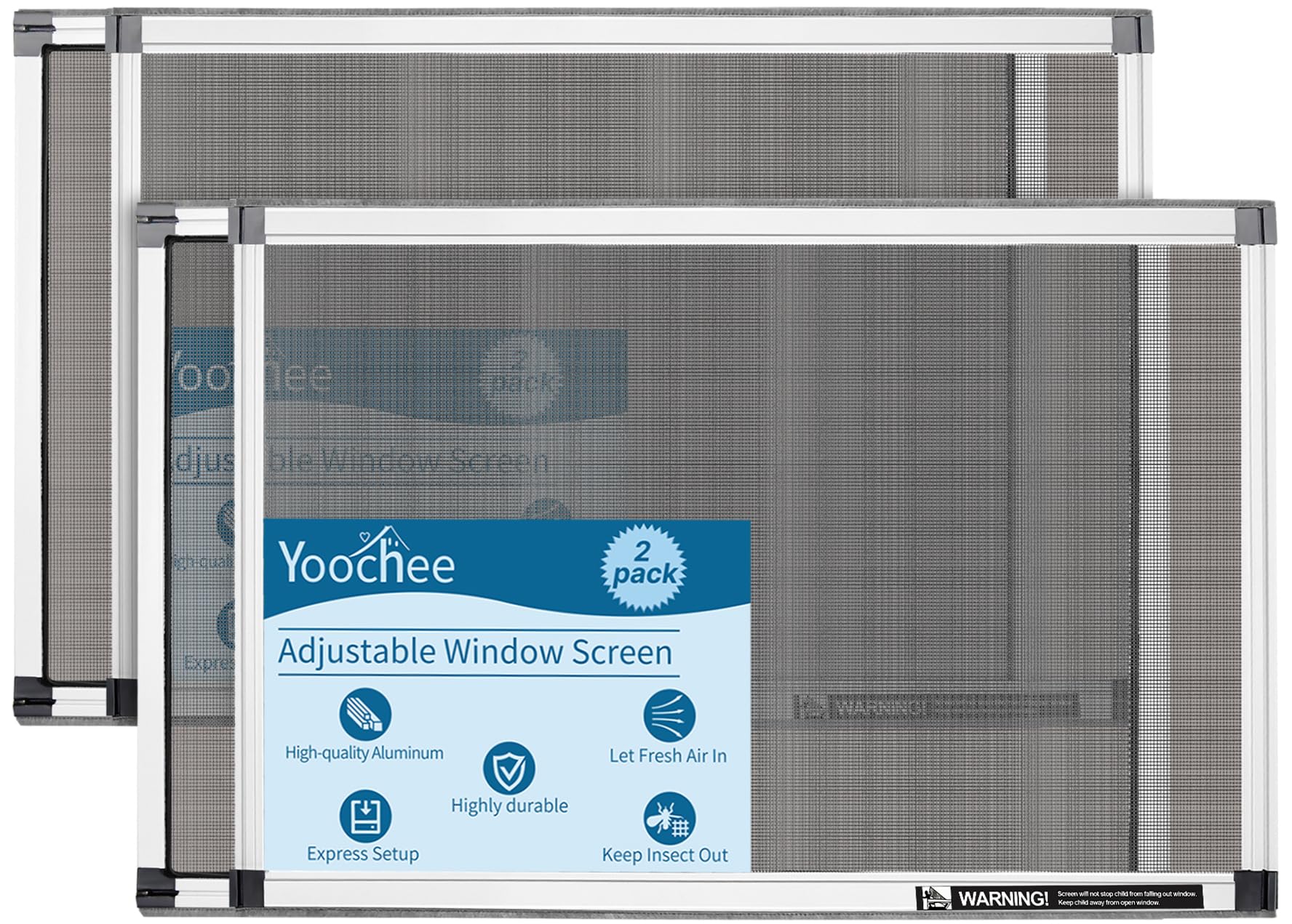 Yoochee expandable window screen frame shows sturdy aluminum construction for lasting fit.