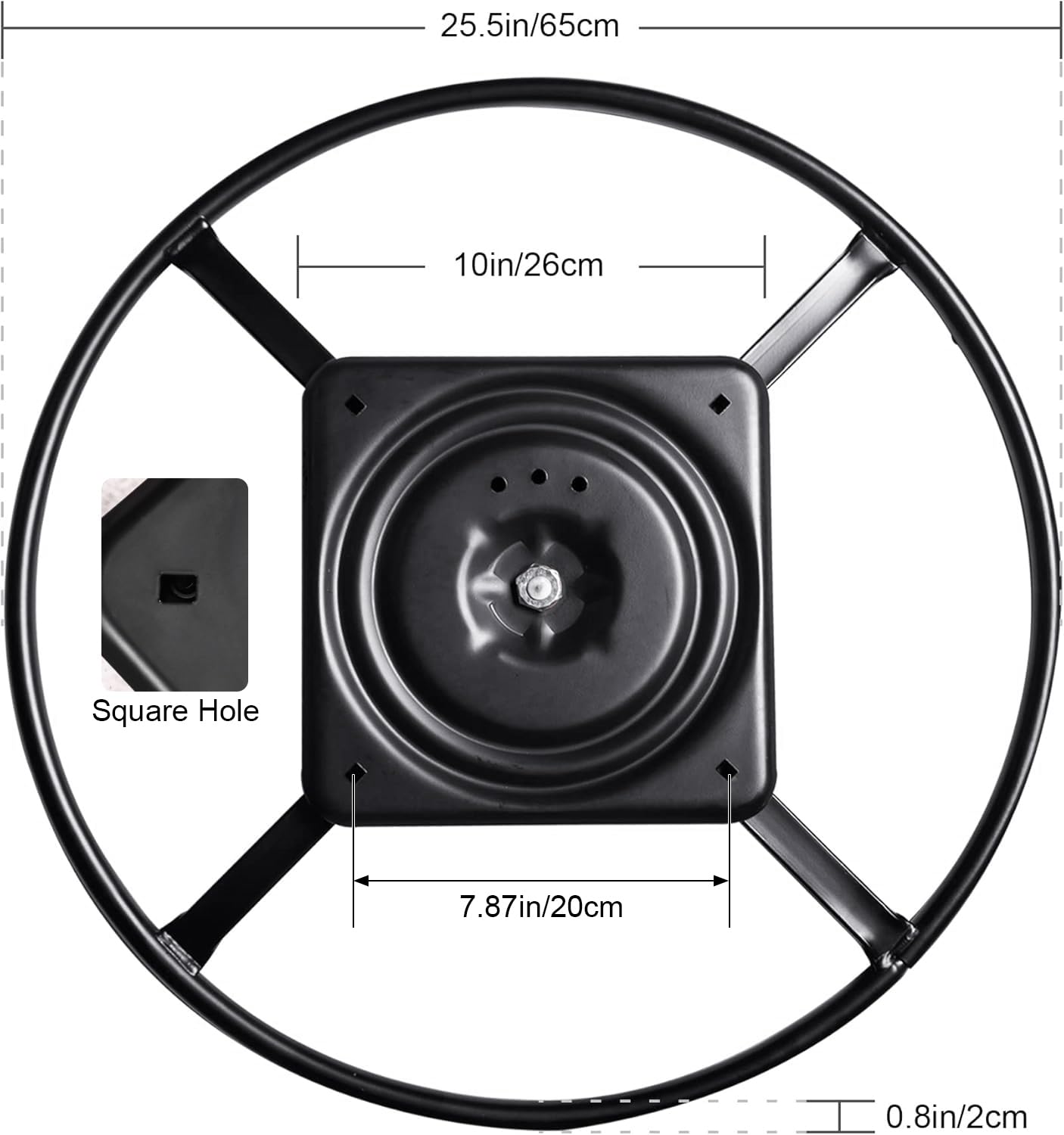 Yoogu round base with 10-inch plate offers stable attachment.