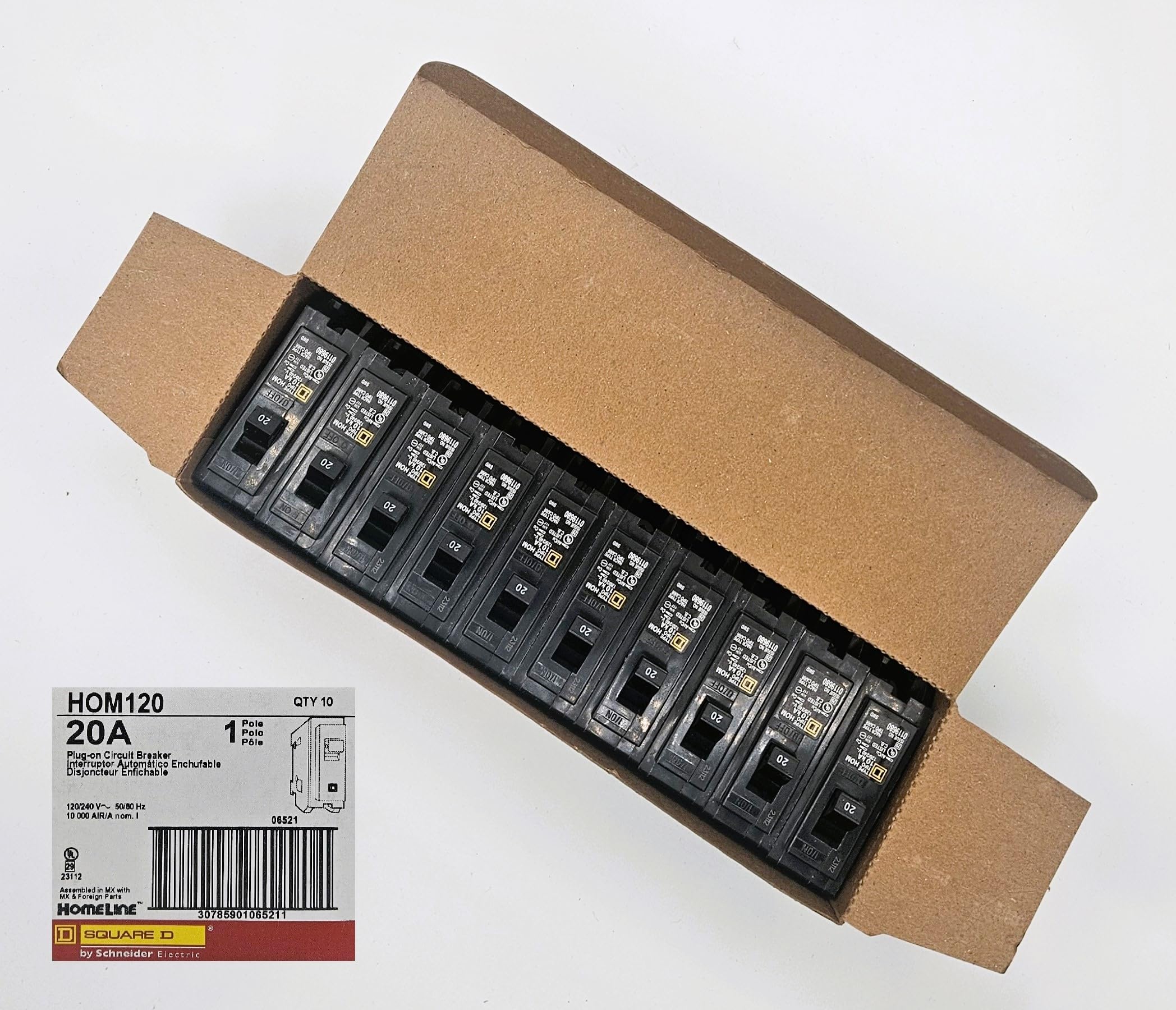 YOOZENA Square D HOM120 20A 1-pole breaker front view illustrating plug-in protection