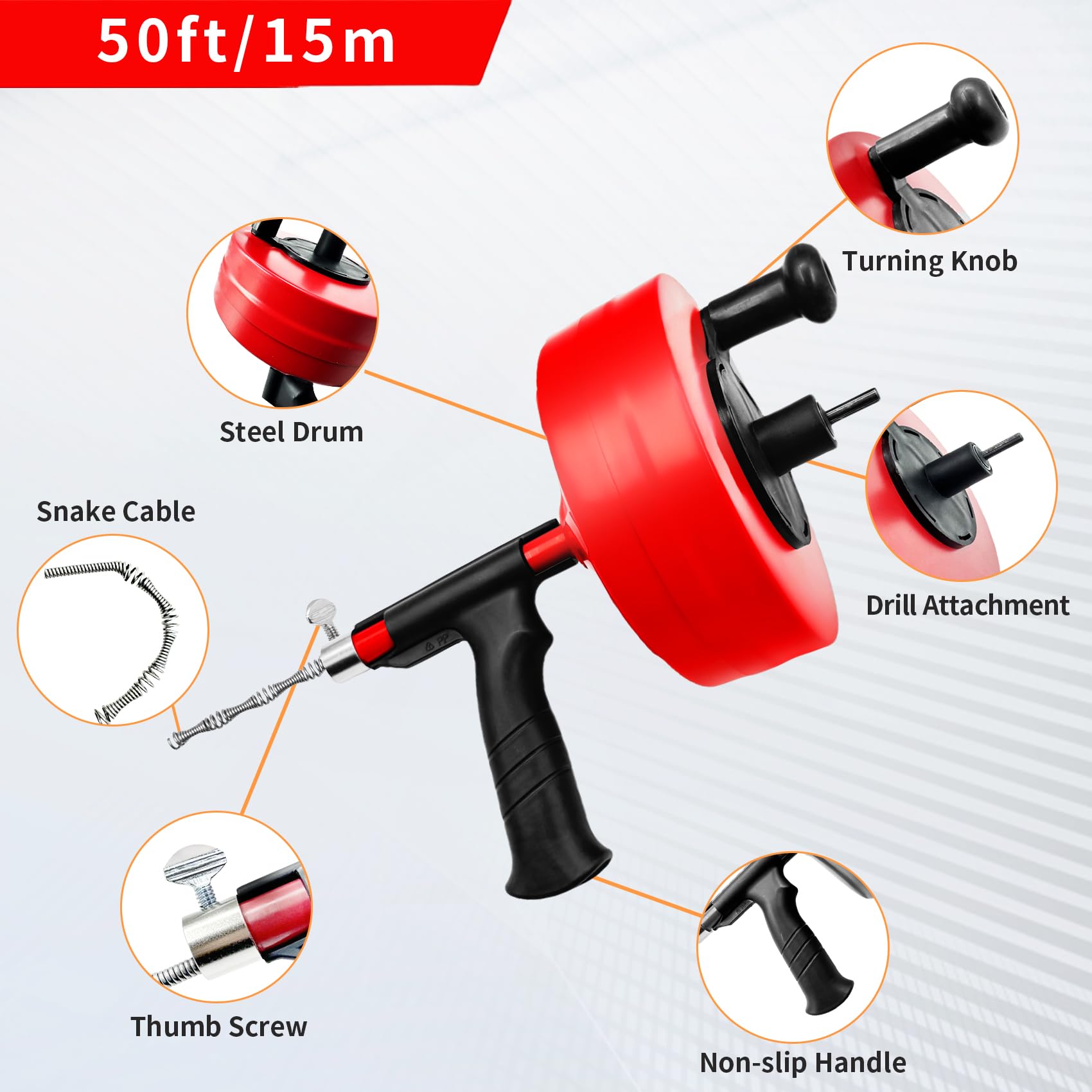 Yopmb drain auger tool suitable for showers and kitchens with two operating modes