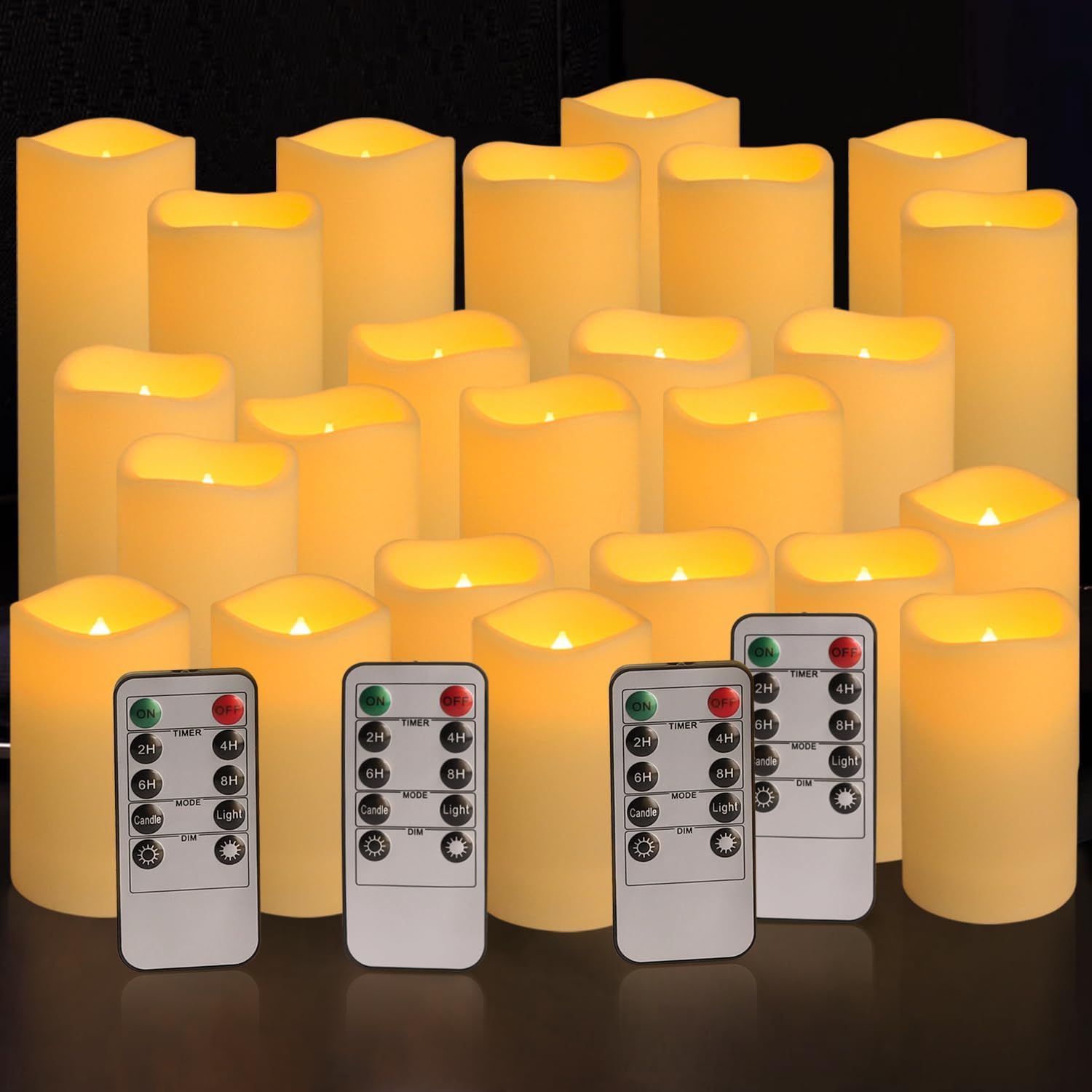 YOROXRG 24-pack outdoor flameless candles glowing as a cohesive set