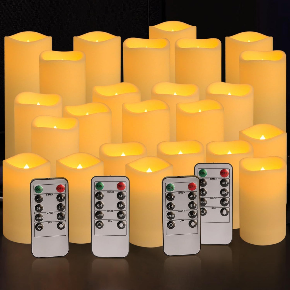 YOROXRG 24-pack outdoor flameless candles glowing as a cohesive set