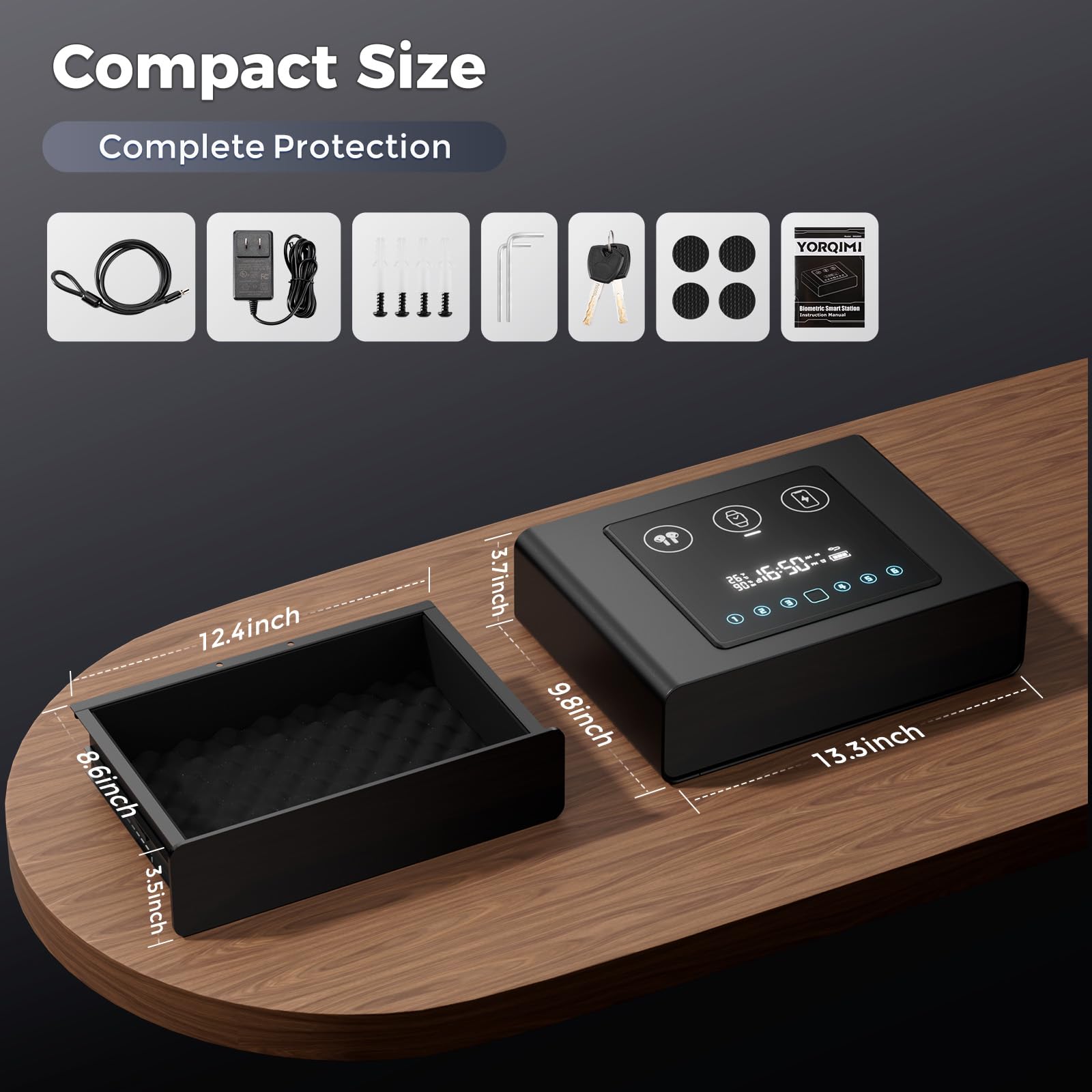 Yoqimi smooth-glide drawer opens quietly for discreet access.
