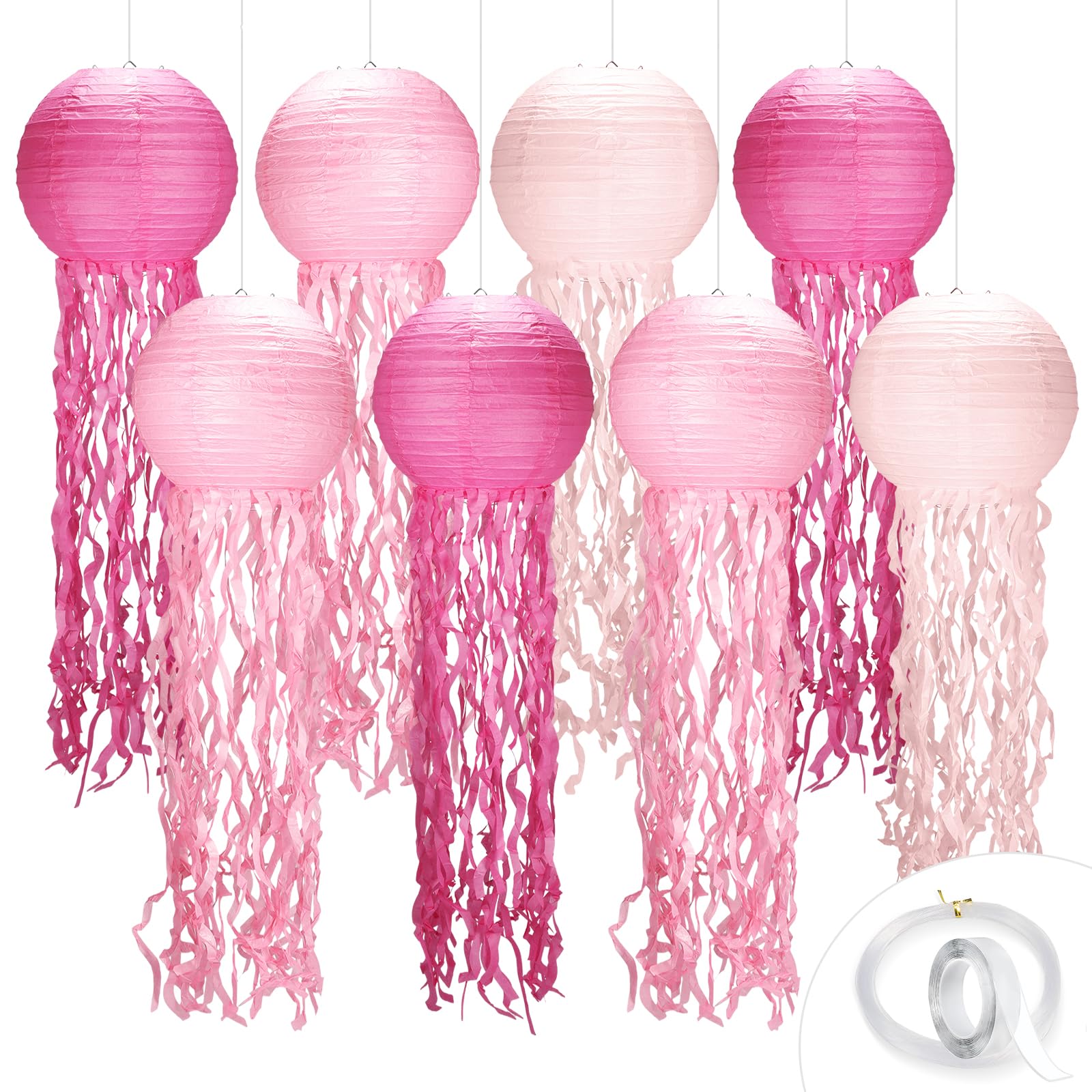 Yorr 8-pack pink jellyfish lanterns for bright ocean party decor.