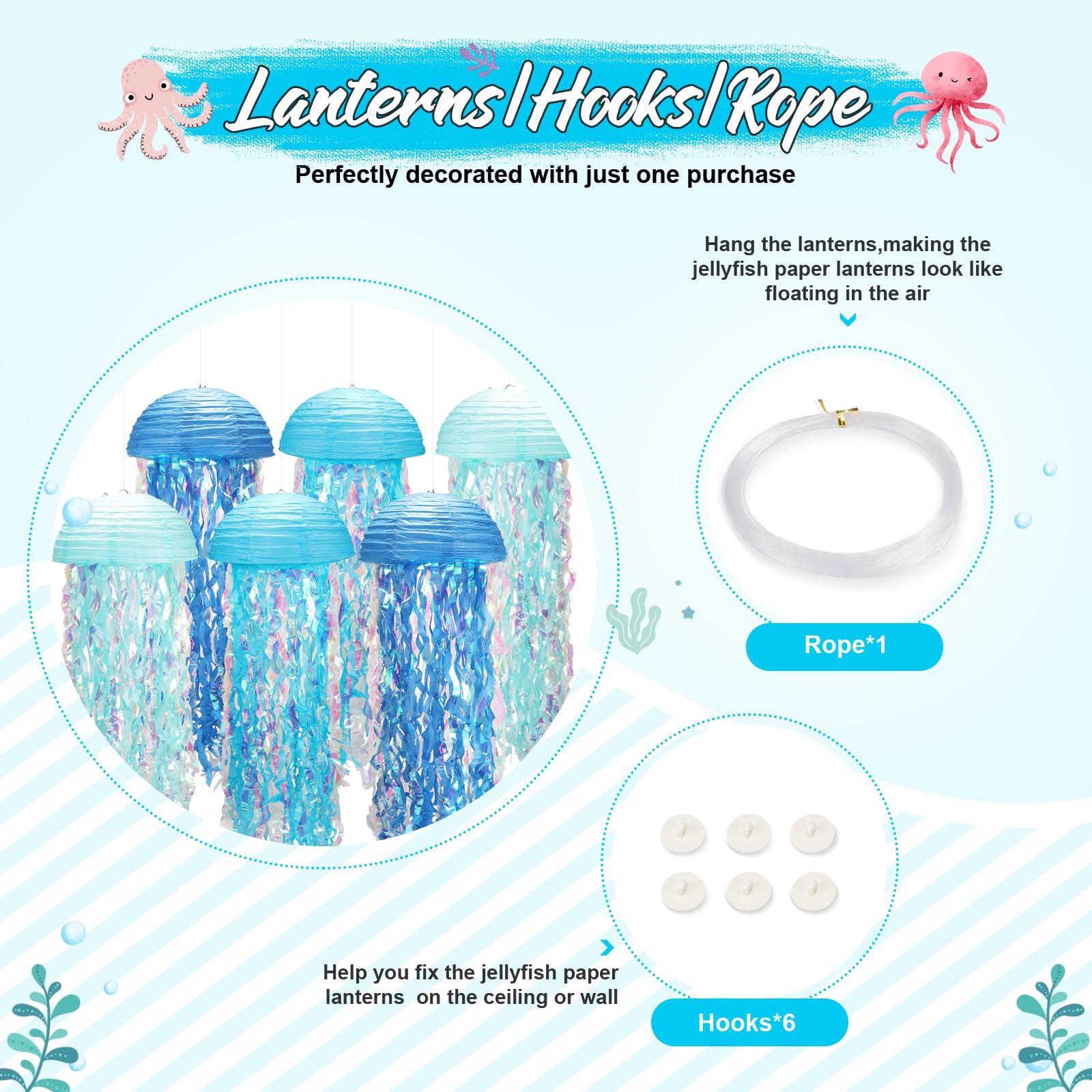 Yorr hooks and rope kit makes hanging jellyfish lanterns quick and secure.