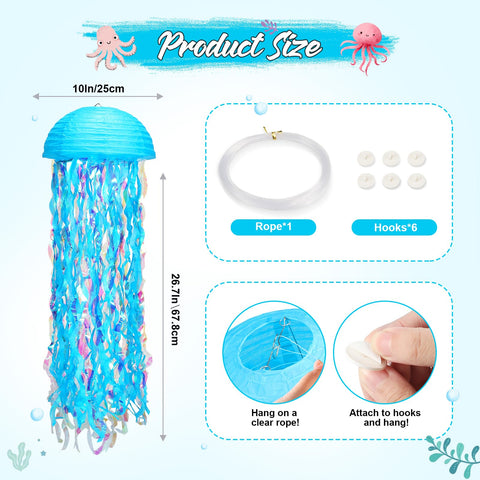 Yorr jellyfish lanterns in blue, pink, purple create a floating ambience.