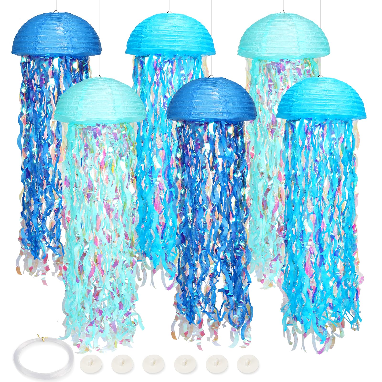 Yorr deep blue jellyfish lanterns create immersive sea party ambiance with floating effect.