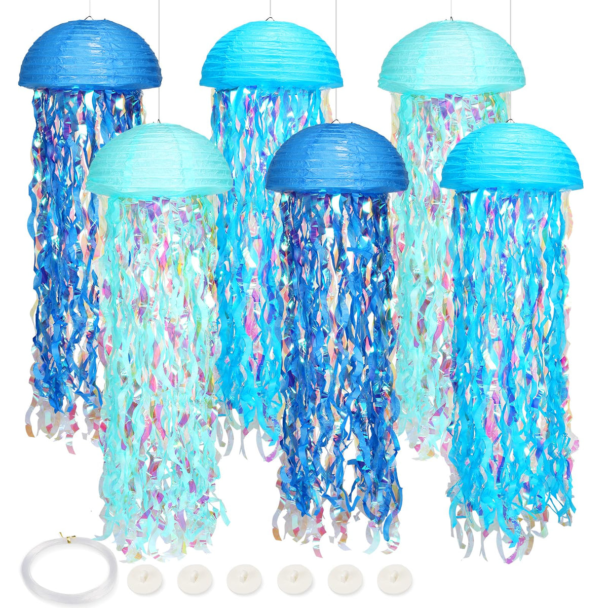 Yorr deep blue jellyfish lanterns create immersive sea party ambiance with floating effect.
