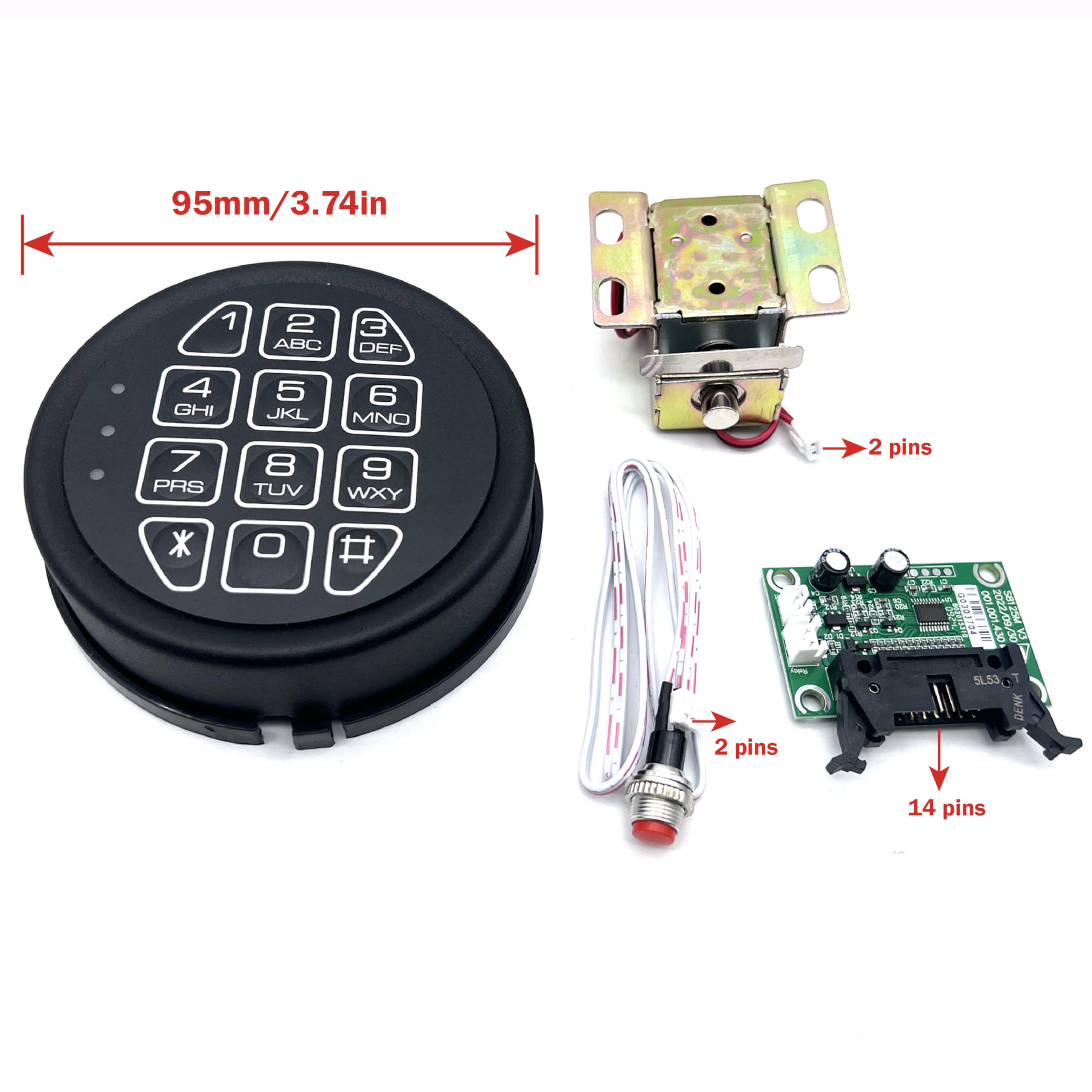 YOSEC keypad status LEDs show lock state and battery alerts.