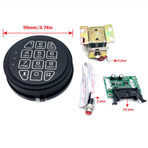 YOSEC keypad status LEDs show lock state and battery alerts.